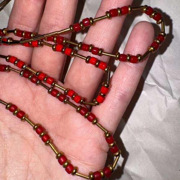 15" Shiny Orange Red and Bold Beaded Necklace - Picture 9 of 11